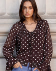 AMONG THE BRAVE BOHEMIAN POLKA DOT SHEER FRILL FRONT BLOUSE