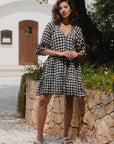 IVY + JACK ARIES GINGHAM MID SLEEVE TIERED MINI DRESS