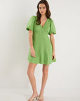 AMONG THE BRAVE ADELAIDE LINEN PUFF SLEEVE PANELLED MINI DRESS