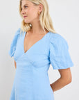 AMONG THE BRAVE ADELAIDE LINEN PUFF SLEEVE PANELED MINI DRESS