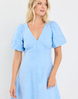 AMONG THE BRAVE ADELAIDE LINEN PUFF SLEEVE PANELED MINI DRESS