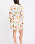 BY ROSA. ADORATION TROPICAL POSTCARD SS BUTTON FRONT MINI DRESS