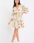 BY ROSA. ADORATION TROPICAL POSTCARD SS BUTTON FRONT MINI DRESS