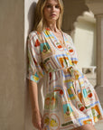 BY ROSA. ADORATION TROPICAL POSTCARD SS BUTTON FRONT MINI DRESS