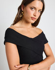 GEORGIA MAE ALFA RIB OFF SHOULDER SS MIDI DRESS