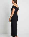 GEORGIA MAE ALFA RIB OFF SHOULDER SS MIDI DRESS
