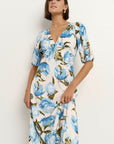 AMONG THE BRAVE AMORA VINATEG FLORAL SS BIAS MIDI DRESS