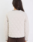 STORIES BE TOLD APEX COLLARELESS QUILTED CONTRAST PIPING PUFFER JACKET