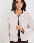 STORIES BE TOLD APEX COLLARELESS QUILTED CONTRAST PIPING PUFFER JACKET