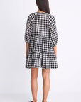 IVY + JACK ARIES GINGHAM MID SLEEVE TIERED MINI DRESS