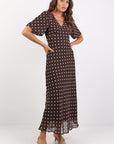 AMONG THE BRAVE AURA POLKA DOT PUFF SHORT SLEEVE BIAS MIDI DRESS