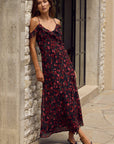 GEORGIA ZOE BELFAST POPPY PRINT GEORGETTE BIAS RUFFLE SLIP MAXI DRESS
