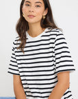 RE:UNION BINDING BLACK WHITE STRIPE BOXY FIT TEE