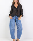 AMONG THE BRAVE BOHEMIAN BLACK SHEER FRILL FRONT BLOUSE