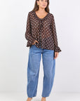 AMONG THE BRAVE BOHEMIAN POLKA DOT SHEER FRILL FRONT BLOUSE