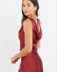 GEORGIA ZOE BOUNTIFUL SATIN TIE BACK BIAS SLIP MAXI