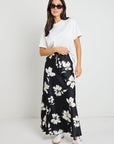 STORIES BE TOLD CRITICAL FLORAL SATIN TIE WAIST MAXI SKIRT