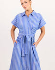 AMONG THE BRAVE CAMDEN WIDE STRIPE FIT FLARE MAXI SHIRT DRESS