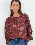 IVY + JACK CANDID SMUDGE FLORAL FRILL SLEEVE CREWNECK TOP
