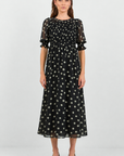 IVY + JACK SHOWCASE POLKA DOT GEORGETTE PUFF SLEVEE MAXI DRESS