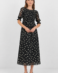 IVY + JACK SHOWCASE POLKA DOT GEORGETTE PUFF SLEVEE MAXI DRESS
