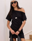 STORIES BE TOLD CHATTER RUCHED MINI TEE SHIRT DRESS