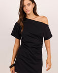 STORIES BE TOLD CHATTER RUCHED MINI TEE SHIRT DRESS