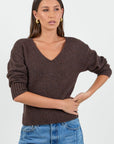 STORIES BE TOLD CLIQUE CHOCOLATE V NECK JUMPER