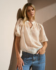 IVY + JACK CLOSURE SHEER HIGH NECK BUTTONED SS TOP