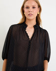 IVY + JACK CLOSURE MINI POLkA DOT HIGH NECK BUTTONED SS TOP