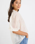 IVY + JACK CLOSURE SHEER HIGH NECK BUTTONED SS TOP