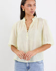 IVY + JACK CLOSURE SUNGHINE SHEER HIGH NECK BUTTONED SS TOP