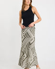 STORIES BE TOLD DEPARTURE MAZE PRINT TIE WAIST BIAS MAXI SKIRT