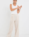 AMONG THE BRAVE SHELTER LINEN VISCOSE FLAT FRONT WIDE LEG PANTS