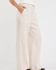 AMONG THE BRAVE SHELTER LINEN VISCOSE FLAT FRONT WIDE LEG PANTS