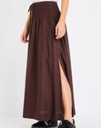 RE:UNION BYRON LINEN BLEND SHIRRED WAIST MAXI SKIRT