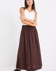 RE:UNION BYRON LINEN BLEND SHIRRED WAIST MAXI SKIRT