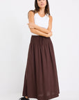 RE:UNION BYRON LINEN BLEND SHIRRED WAIST MAXI SKIRT