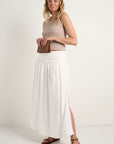 AMONG THE BRAVE UNWIND SHIRRED BACK TIERED MAXI SKIRT