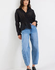 STORIES BE TOLD COMPOSITE SHEER SHIRRED BODY SHIRT