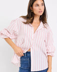 BY ROSA. CONNECTION STRIPE BUTTON FRONT BLOUSE