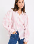 BY ROSA. CONNECTION STRIPE BUTTON FRONT BLOUSE