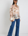 IVY + JACK CONSTRUCT FLORAL LONG SLEEVE BLOUSE