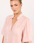 IVY + JACK CONTINUANCE RAMIE HIGH NECK BUTTONED SHORT SLEEVE TOP