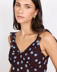 GEORGIA ZOE CRAVE POLKA DOT GEORGETTE RUFFLE NECK CAMI TOP