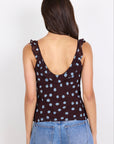 GEORGIA ZOE CRAVE POLKA DOT GEORGETTE RUFFLE NECK CAMI TOP