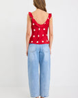 GEORGIA MAE CRAVE CHERRY POLA DOT RUFFLE NECK CAMI TOP