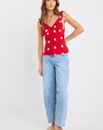 GEORGIA MAE CRAVE CHERRY POLA DOT RUFFLE NECK CAMI TOP