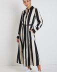 AMONG THE BRAVE CYPRUS STRIPE SATIN LS SHIRT MIDI DRESS