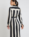 AMONG THE BRAVE CYPRUS STRIPE SATIN LS SHIRT MIDI DRESS